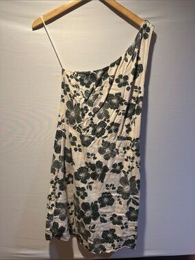 Abercrombie & Fitch One-Shoulder Floral Dress in Cream and Dark Green